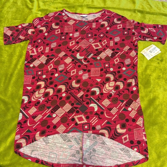 LuLaRoe Irma High Low NWT Multi Geo Shape Pink Teal Cream Black Brown Sz XXS - Picture 1 of 7